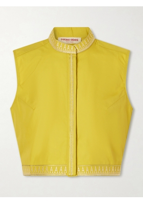 Emporio Sirenuse - Andorra Papyrus Embroidered Cotton-blend Top - Green - IT36,IT38,IT40,IT42,IT44,IT46,IT48,IT50