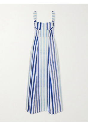 Emporio Sirenuse - Azzurra Ikat Striped Cotton Midi Dress - Blue - IT38,IT40,IT42,IT44,IT46,IT48,IT50