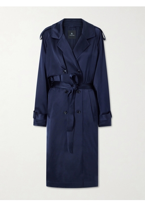 Anine Bing - Rickie Double-breasted Belted Satin Trench Coat - Blue - small,medium,large