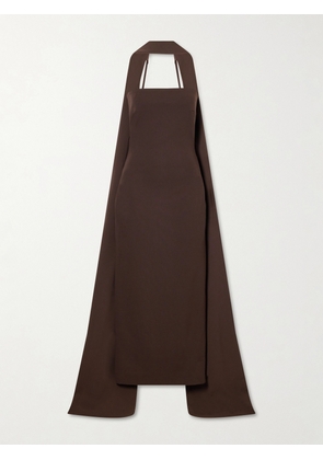 Solace London - Martine Scarf-detailed Crepe Midi Dress - Brown - UK 4,UK 6,UK 8,UK 10,UK 12,UK 14,UK 16