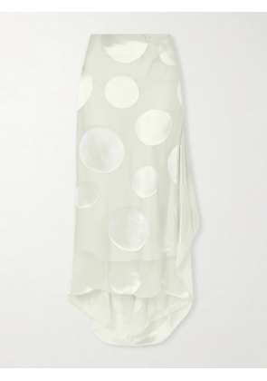 Dries Van Noten - Asymmetric Polka-dot Satin-trimmed Chiffon Maxi Skirt - Green - FR 34,FR 36,FR 38,FR 40,FR 42