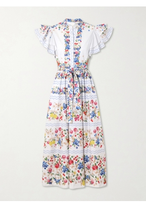 Mary Katrantzou - Belted Floral-print Cotton-blend Midi Dress - Multi - UK 6,UK 8,UK 10,UK 12,UK 14,UK 16