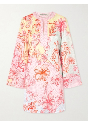 Mary Katrantzou - Elsa Checked Floral-print Satin Midi Dress - Pink - UK 6,UK 8,UK 10,UK 12,UK 14,UK 16