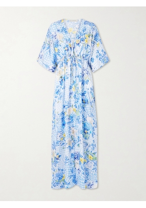 Mary Katrantzou - Taormina Checked Floral-print Satin Kaftan - Blue - x small,small,medium,large,x large