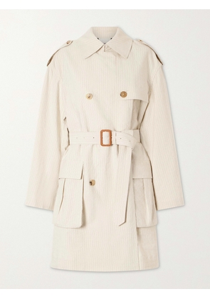 Dries Van Noten - Double-breasted Belted Striped Cotton-blend Trench Coat - Ivory - x small,small,medium,large