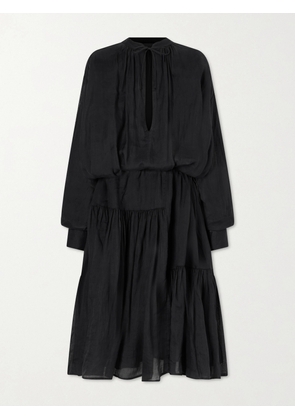 Dries Van Noten - Pleated Ramie-mousseline Midi Dress - Black - FR 34,FR 36,FR 38,FR 40,FR 42,FR 44