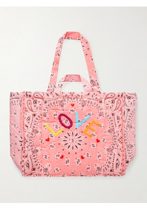 CALL IT BY YOUR NAME - Cabas Maxi Embroidered Quilted Printed Cotton Tote Bag - Pink - One size