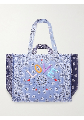 CALL IT BY YOUR NAME - Cabas Maxi Embroidered Quilted Printed Cotton Tote Bag - Blue - One size
