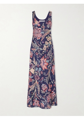 ALIX OF BOHEMIA - Adele Mist Quatre Floral Patterned Silk Midi Dress - Blue - x small,small,medium,large
