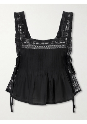 ALIX OF BOHEMIA - Mia Sky Prima Cotton And Silk-blend Lace-trimmed Tank Top - Black - x small,small,medium,large,x large