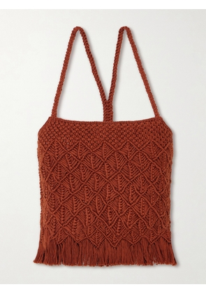 ESCVDO - Cantor Fringed Macramè Cotton Top - Brown - x small,small,medium