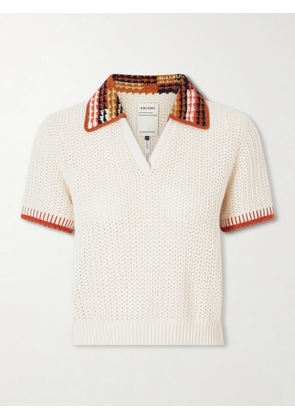 ESCVDO - Lauri Crocheted Cotton Polo Shirt - Ivory - x small,small,medium,large,x large