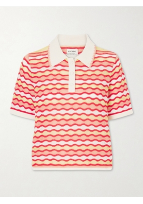 ESCVDO - Mullu Striped Crocheted Cotton Polo Shirt - Pink - x small,small,medium,large,x large