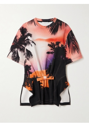 RABANNE - Bow-detailed Printed Gathered Jersey T-shirt - Multi - x small,small,medium,large,x large