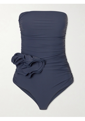 Magda Butrym - Strapless Appliquéd Gathered Swimsuit - Gray - FR 34,FR 36,FR 38,FR 40,FR 42