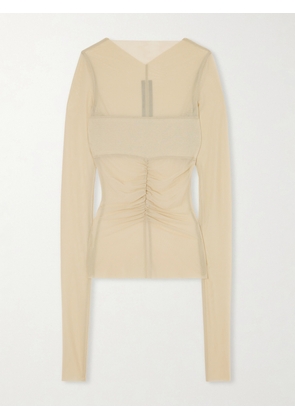 Rick Owens - Ruched Stretch-mesh T-shirt - Neutrals - IT38,IT40,IT42,IT44,IT46,IT48