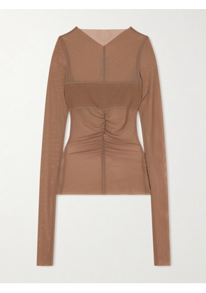 Rick Owens - Ruched Stretch-mesh T-shirt - Neutrals - IT38,IT40,IT42,IT44,IT46,IT48