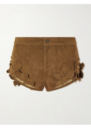 Isabel Marant - Kevana Embroidered Suede Shorts - Green - FR 34,FR 36,FR 38,FR 40