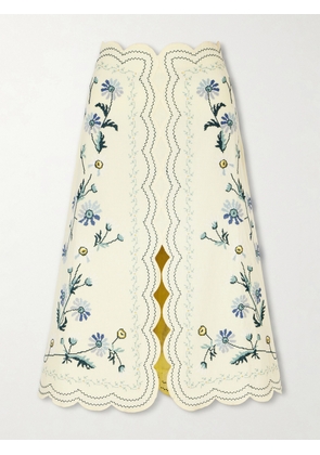 Sea - Audra Embroidered Cotton And Linen-bend Midi Skirt - Yellow - US0,US2,US4,US6,US8,US10,US12