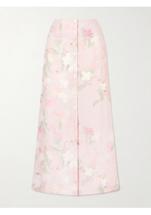 BERNADETTE - Carmen Floral-printed Linen Midi Skirt - Pink - FR 32,FR 34,FR 36,FR 38,FR 40,FR 42,FR 44,FR 46