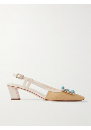 Roger Vivier - Belle Vivier 45 Leather-trimmed Embellished Slingback Pumps - Neutrals - IT36,IT36.5,IT37,IT37.5,IT38,IT38.5,IT39,IT39.5,IT40,IT40.5,IT41,IT41.5,IT42