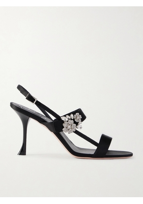 Roger Vivier - Mini Bouquet 85 Crystal-embellished Satin Sandals - Black - IT36,IT36.5,IT37,IT37.5,IT38,IT38.5,IT39,IT39.5,IT40,IT40.5,IT41,IT41.5,IT42