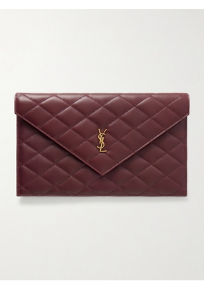 SAINT LAURENT - Matelassé Leather Clutch Bag - Burgundy - One size