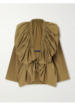 Sharon Wauchob - Sata Draped Gathered Silk-blend Wrap Blouse - Green - FR 34,FR 36,FR 38,FR 40,FR 42