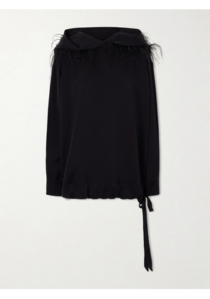 Sharon Wauchob - Aly Feather-trimmed Silk-blend Hoodie - Black - FR 34,FR 38,FR 40,FR 42