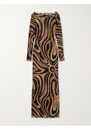PUCCI - Printed Mesh Maxi Dress - Neutrals - IT38,IT40,IT42,IT44,IT46,IT48