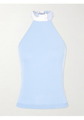 PUCCI - Printed Silk-trimmed Cotton Halterneck Top - Blue - x small,small,medium,large,x large