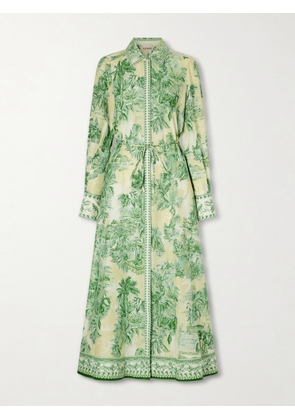 ALÉMAIS - Sara Belted Printed Cotton And Silk-blend Maxi Dress - Green - UK 6,UK 8,UK 10,UK 12,UK 14,UK 16