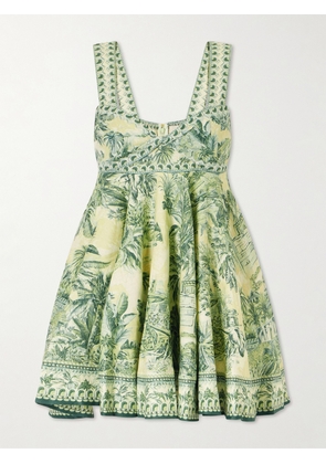 ALÉMAIS - Sara Printed Linen Mini Dress - Green - UK 6,UK 8,UK 10,UK 12,UK 14,UK 16