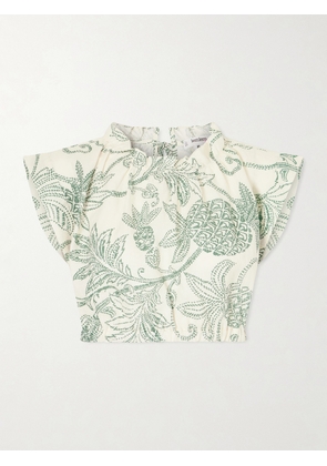 lemlem - Muna Cropped Ruched Printed Linen Top - Green - x small,small,medium,large