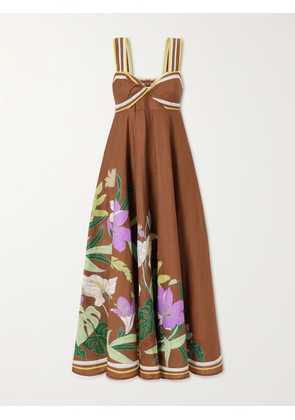 ALÉMAIS - Alfie Floral-print Linen Midi Dress - Brown - UK 6,UK 8,UK 10,UK 12,UK 14,UK 16