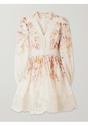 Zimmermann - Luna Lace-trimmed Linen And Cotton-blend Mini Dress - Cream - 00,0,1,2,3,4
