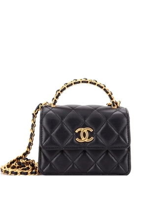 CHANEL Pre-Owned Woven Top Handle CC Flap Clutch on Chain Quilted Lambskin Small satchel - Black