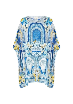 Camilla draped split-sleeves top - Blue