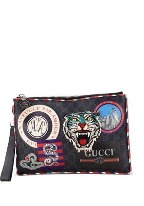Gucci Pre-Owned Night Courrier Pouch GG Coated Canvas with Applique clutch bag - Black