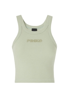 PINKO logo-detail ribbed cropped cotton tank top - Green
