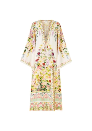 Camilla deep V-neck floral dress - Neutrals