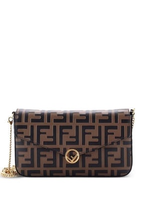 Fendi Pre-Owned F is Fendi Envelope on Chain Zucca Embossed Leather clutch bag - Brown