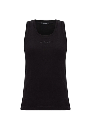 Balmain logo-embroidered ribbed tank top - Black