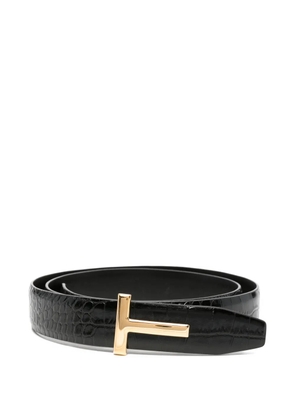 TOM FORD T-buckle crocodile-effect belt - Black