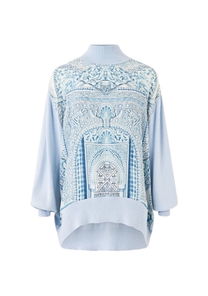 Camilla silk front turtle neck knit - Blue