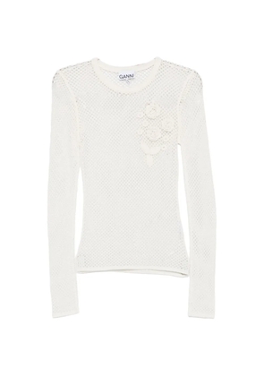 GANNI mesh pointelle long-sleeve T-shirt - White