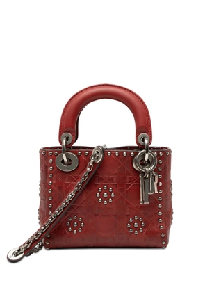 Christian Dior Pre-Owned 2017 Mini Embossed Calfskin Cannage Studded Flower Lady Dior satchel - Red