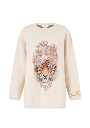 Camilla tiger-graphic sweater - Neutrals