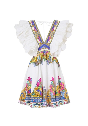 Camilla Milla in Sevilla double frill sleeve printed mini dress - White