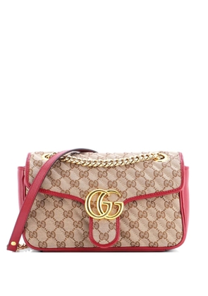 Gucci Pre-Owned GG Marmont Flap Bag Diagonal Quilted GG Canvas with Leather Small shoulder bag - Red
